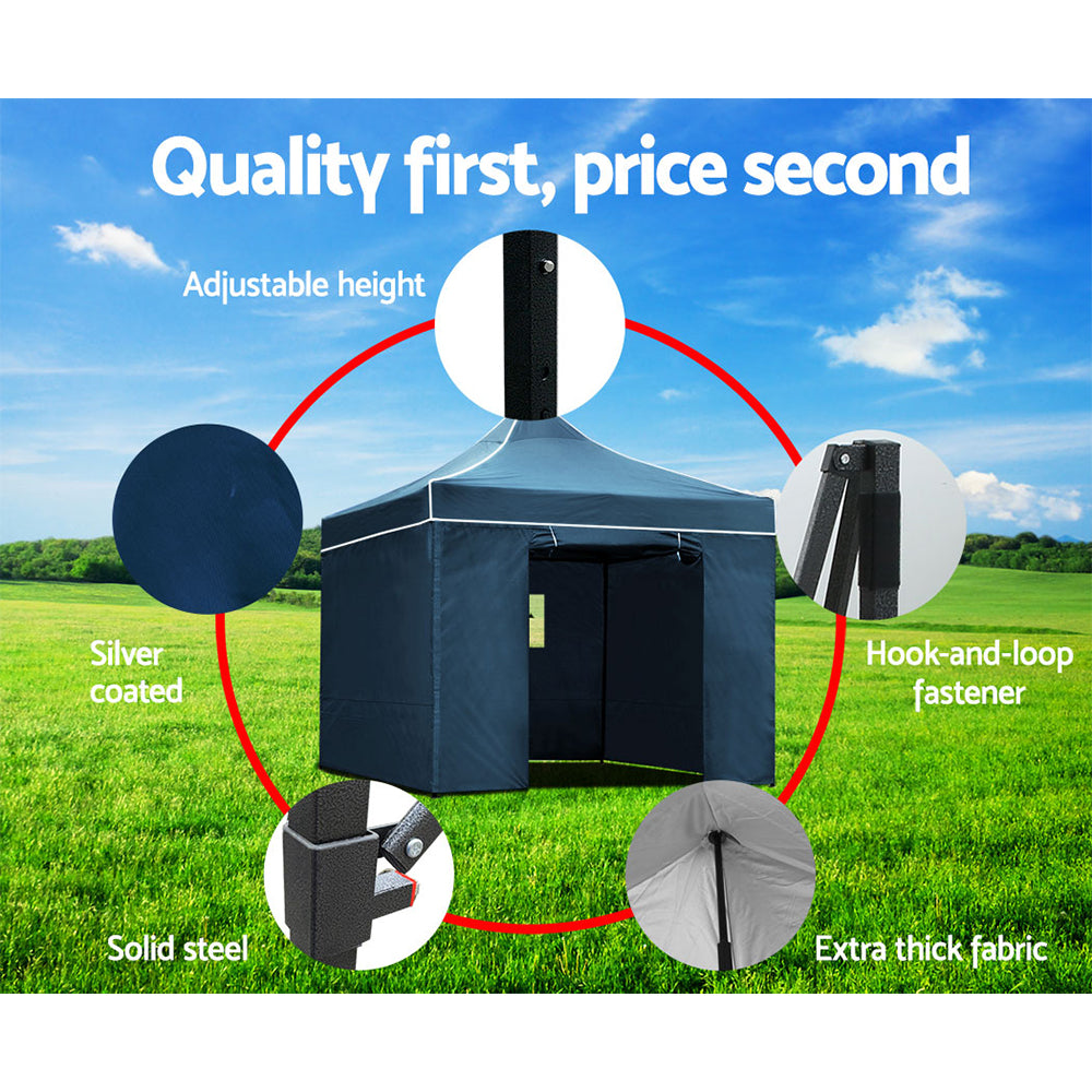 Instahut Gazebo 3x3 Pop Up Marquee Folding Wedding Tent Gazebos Camping Outdoor Shade Canopy Navy GAZEBO-H-C-3X3-DX-NA