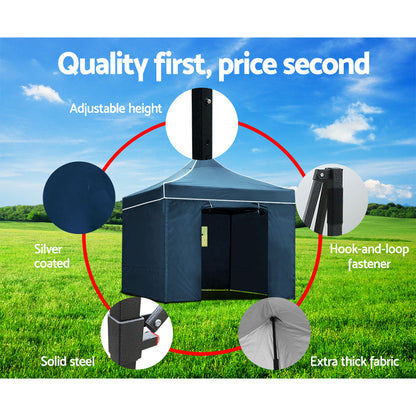 Instahut Gazebo 3x3 Pop Up Marquee Folding Wedding Tent Gazebos Camping Outdoor Shade Canopy Navy GAZEBO-H-C-3X3-DX-NA