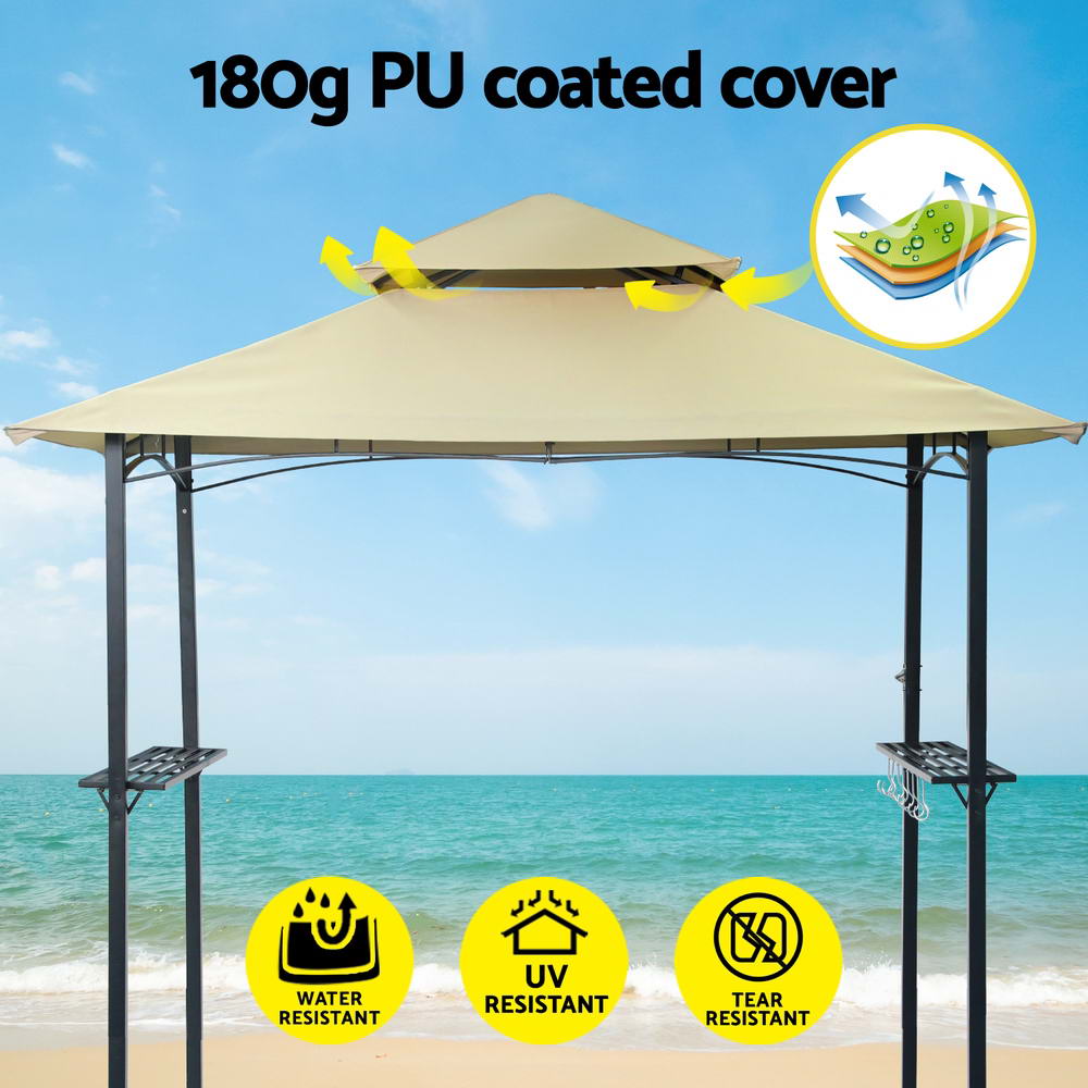 Instahut Gazebo Outdoor Patio Marquee BBQ Grill Shelter Garden Shade Hooks Beige GAZEBO-IR-BBQ02-25X15-BG