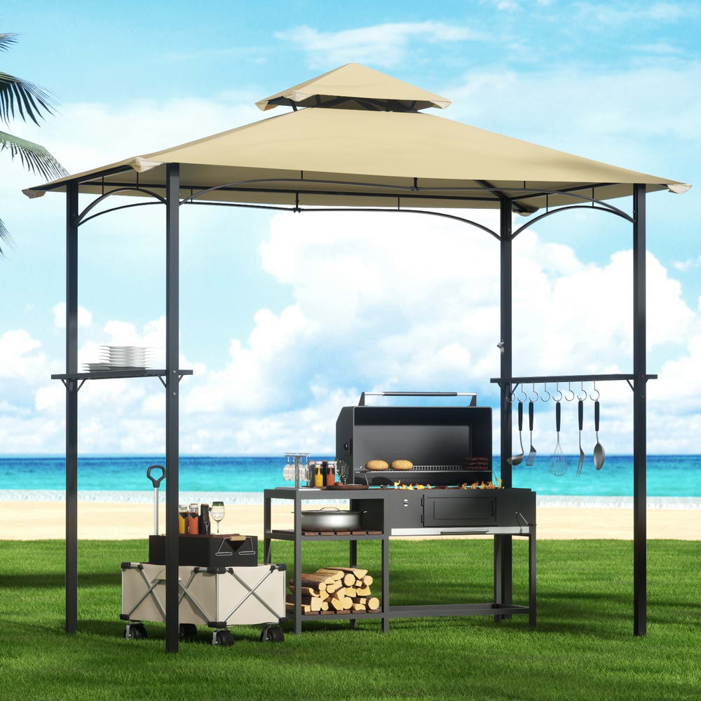 Instahut Gazebo Outdoor Patio Marquee BBQ Grill Shelter Garden Shade Hooks Beige GAZEBO-IR-BBQ02-25X15-BG