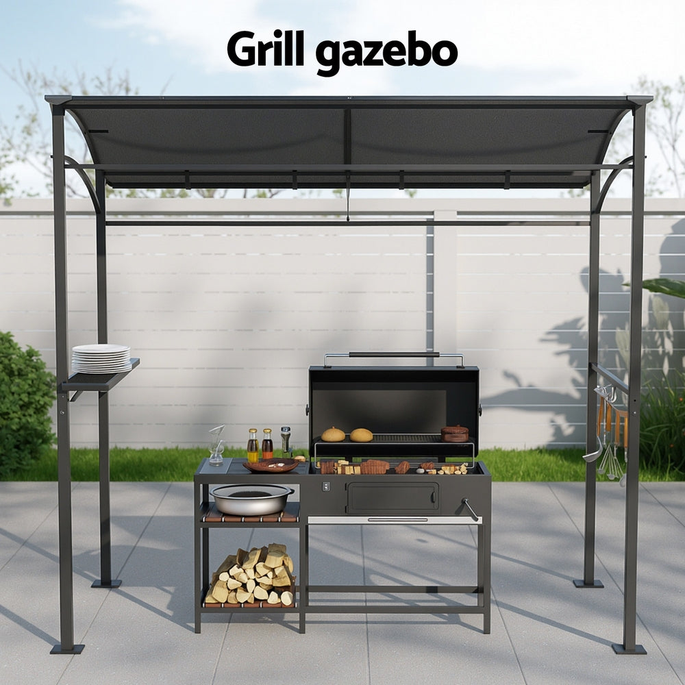 Instahut Gazebo Outdoor BBQ Grill Patio Garden Marquee Shade Shelter Shelf Hooks Grey GAZEBO-IR-HF-BBQ01-GY