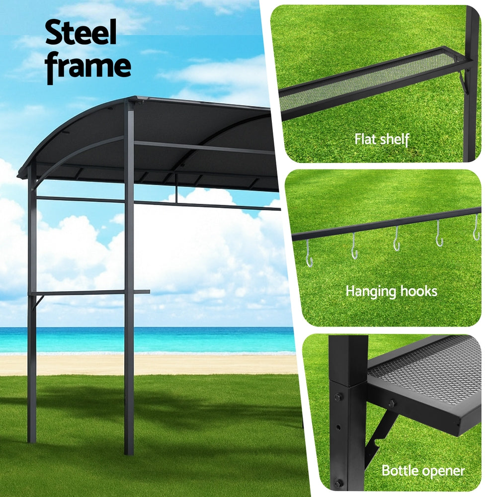 Instahut Gazebo Outdoor BBQ Grill Patio Garden Marquee Shade Shelter Shelf Hooks Grey GAZEBO-IR-HF-BBQ01-GY