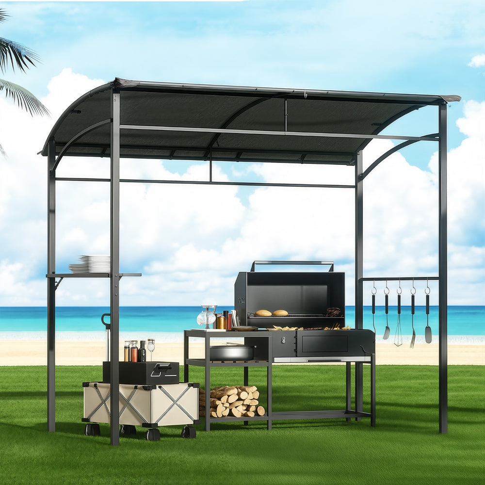 Instahut Gazebo Outdoor BBQ Grill Patio Garden Marquee Shade Shelter Shelf Hooks Grey GAZEBO-IR-HF-BBQ01-GY