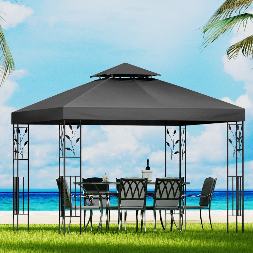 Instahut Gazebo 3x3m Marquee Outdoor Wedding Party Event Tent Home Iron Art Shade Grey GAZEBO-IR-LE-HF-3X3-GY-AB