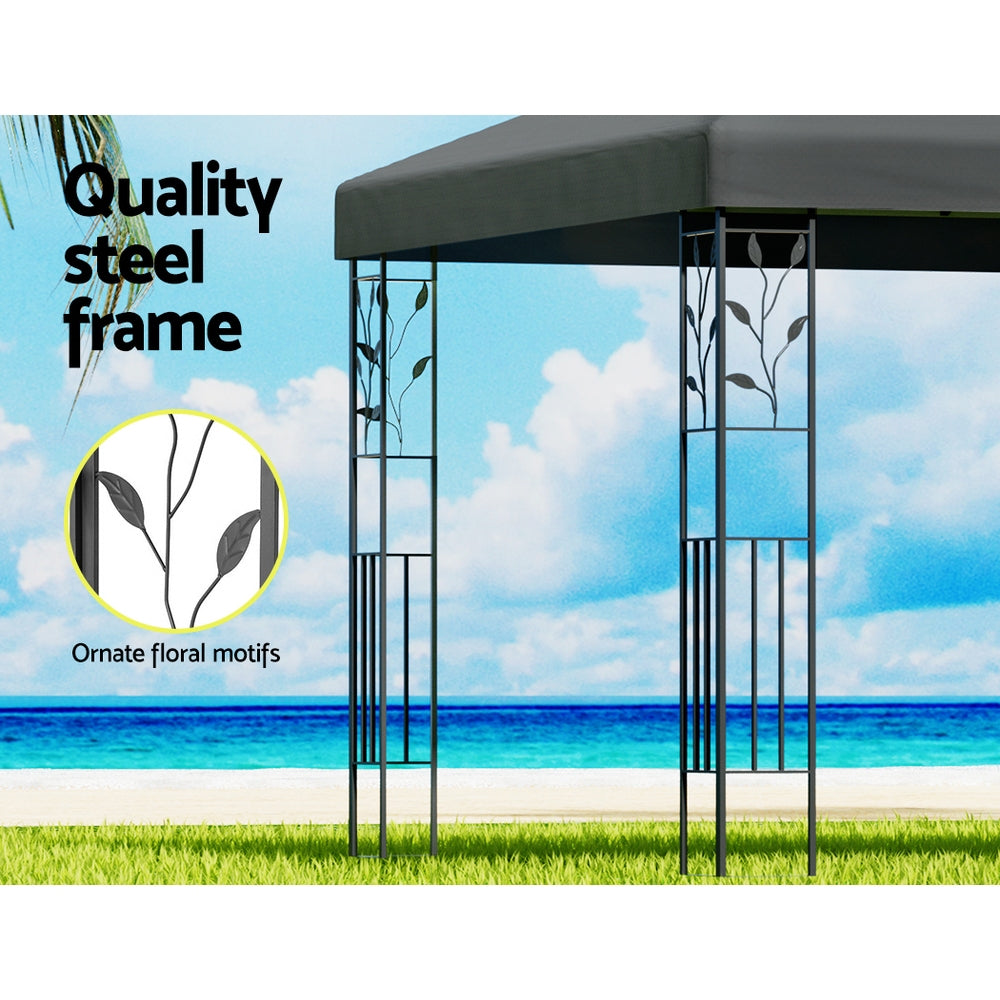 Instahut Gazebo 3x3m Marquee Outdoor Wedding Party Event Tent Home Iron Art Shade Grey GAZEBO-IR-LE-HF-3X3-GY-AB