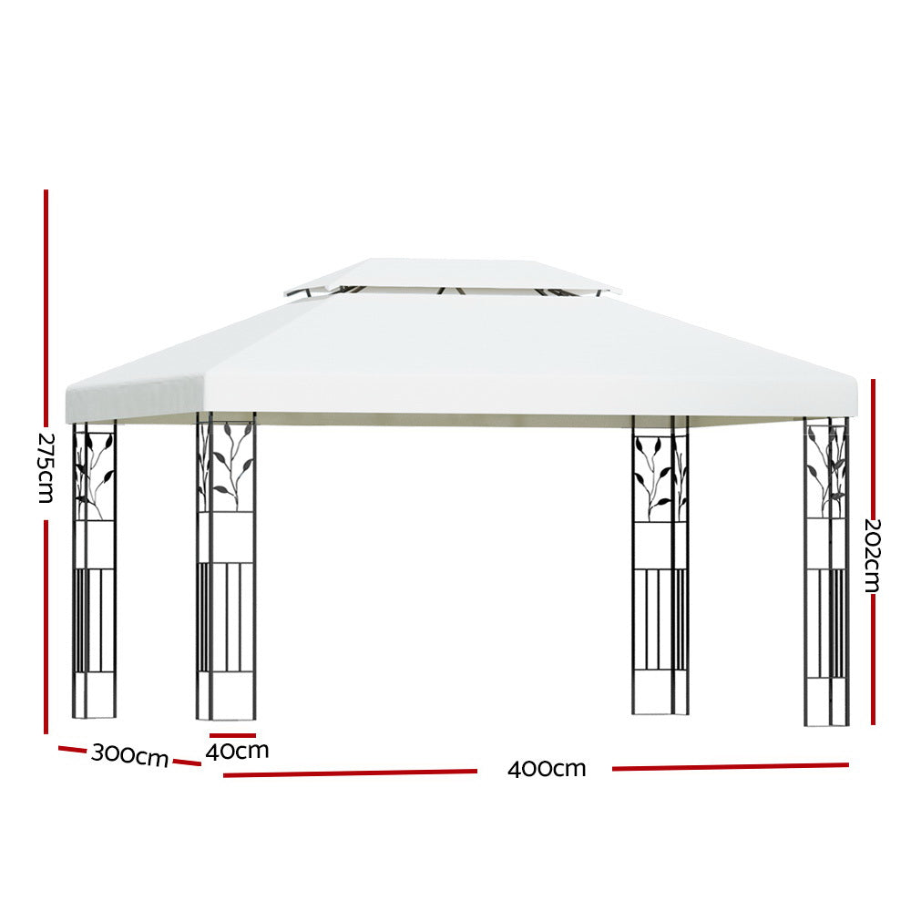 Instahut Gazebo 4x3m Marquee Outdoor Wedding Party Event Tent Home Iron Art Shade White GAZEBO-IR-LE-HF-4X3-WH-AB