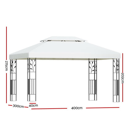 Instahut Gazebo 4x3m Marquee Outdoor Wedding Party Event Tent Home Iron Art Shade White GAZEBO-IR-LE-HF-4X3-WH-AB