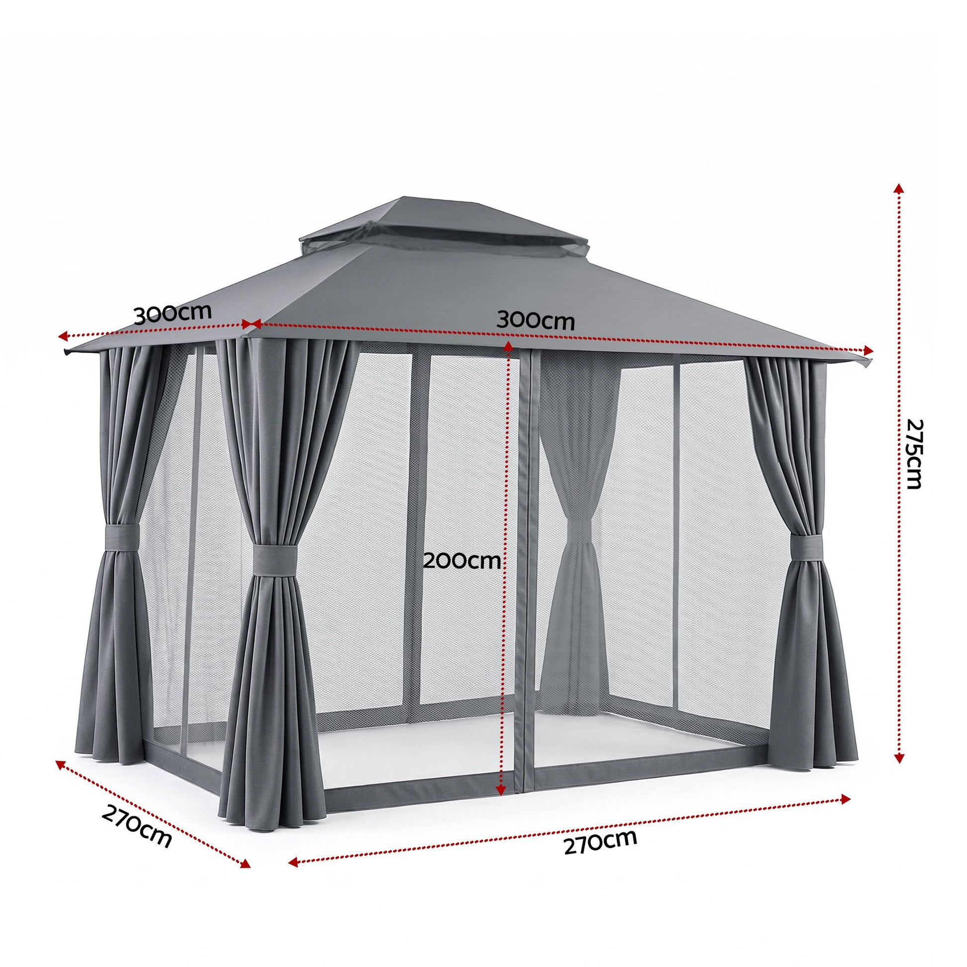 Instahut Gazebo 3x3m Canopy Outdoor Steel Frame Patio Tent Curtains Marquee Grey GAZEBO-IR-MC-3X3-GY