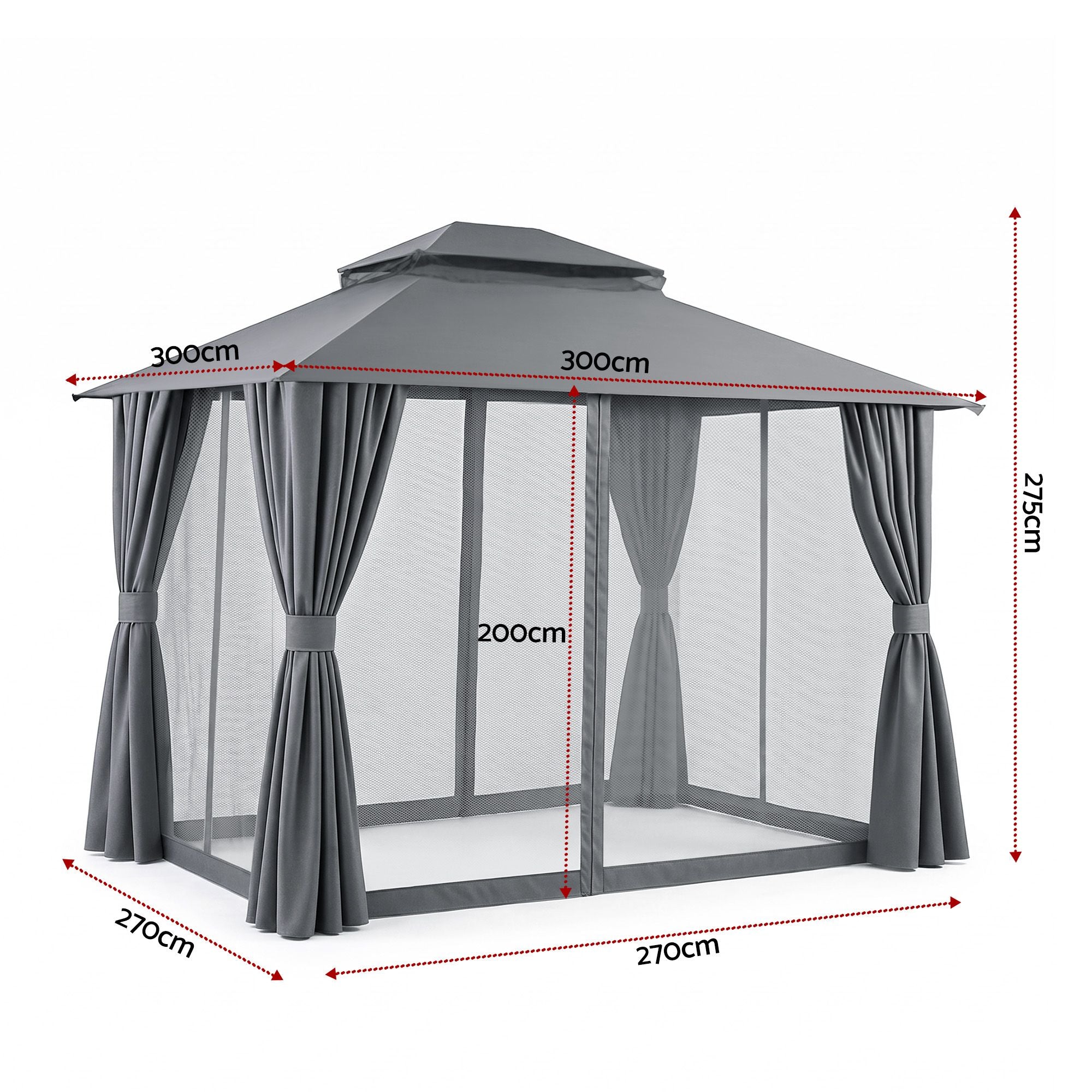 Instahut Gazebo 3x3m Canopy Outdoor Steel Frame Patio Tent Curtains Marquee Grey GAZEBO-IR-MC-3X3-GY