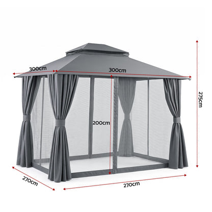 Instahut Gazebo 3x3m Canopy Outdoor Steel Frame Patio Tent Curtains Marquee Grey GAZEBO-IR-MC-3X3-GY
