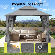 Instahut Gazebo 3x3m Canopy Outdoor Steel Frame Patio Tent Curtains Marquee Grey GAZEBO-IR-MC-3X3-GY