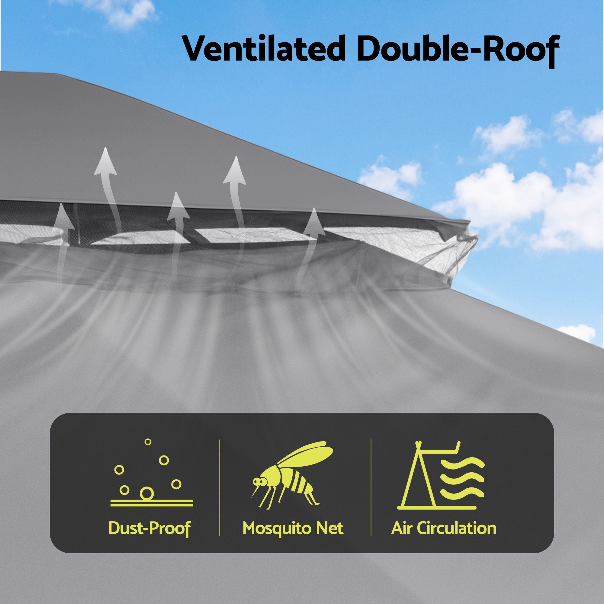 Instahut Gazebo 3x3m Canopy Outdoor Steel Frame Patio Tent Curtains Marquee Grey GAZEBO-IR-MC-3X3-GY