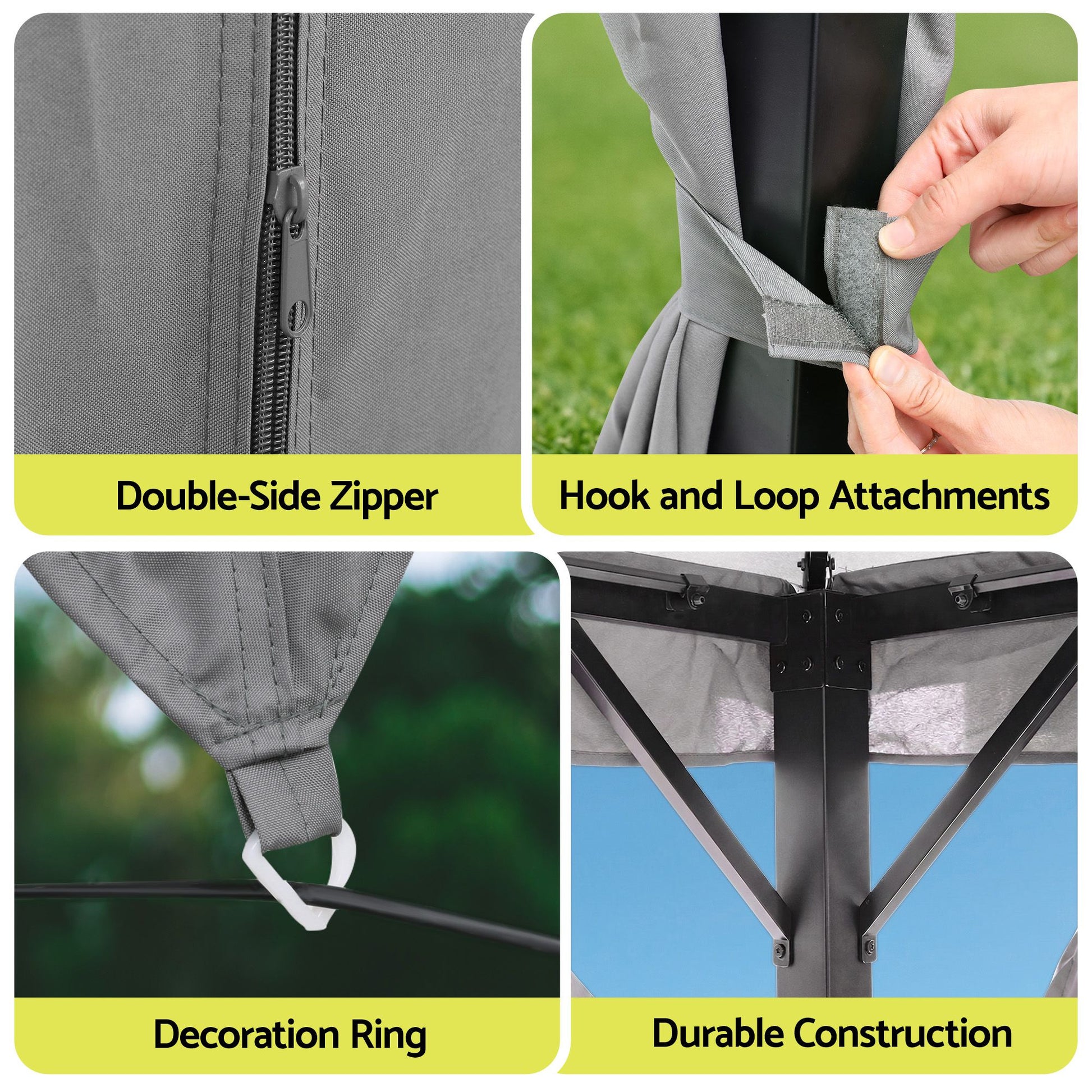 Instahut Gazebo 3x3m Canopy Outdoor Steel Frame Patio Tent Curtains Marquee Grey GAZEBO-IR-MC-3X3-GY