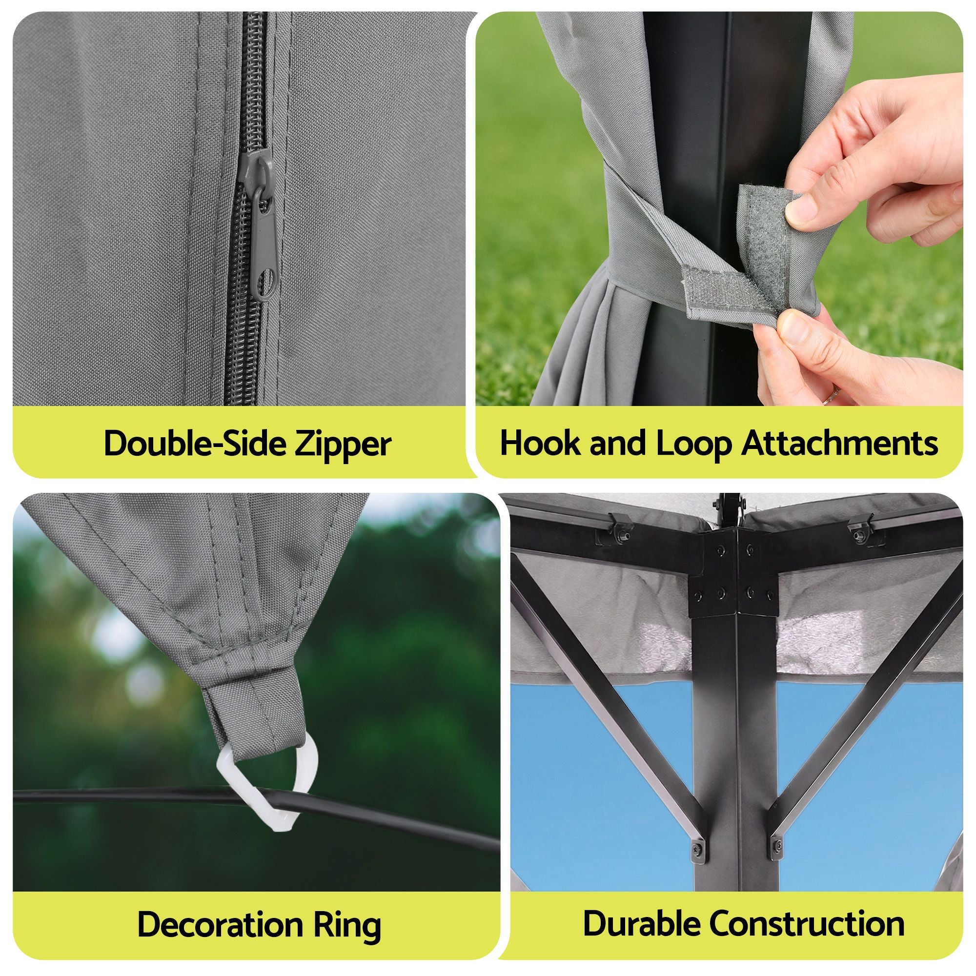 Instahut Gazebo 3x3m Canopy Outdoor Steel Frame Patio Tent Curtains Marquee Grey GAZEBO-IR-MC-3X3-GY