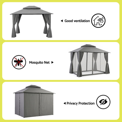 Instahut Gazebo 3x3m Canopy Outdoor Steel Frame Patio Tent Curtains Marquee Grey GAZEBO-IR-MC-3X3-GY