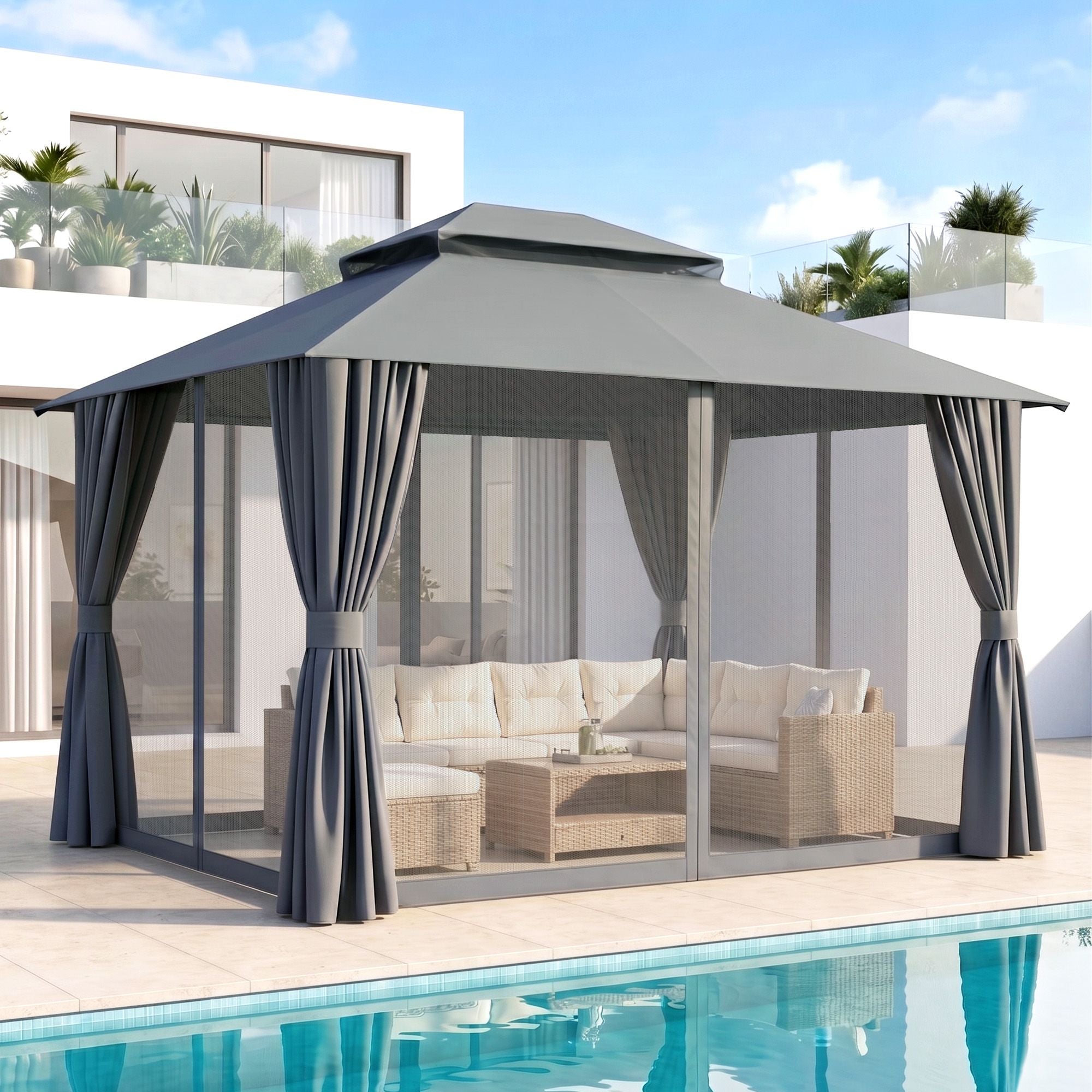 Instahut Gazebo 3x3m Canopy Outdoor Steel Frame Patio Tent Curtains Marquee Grey GAZEBO-IR-MC-3X3-GY