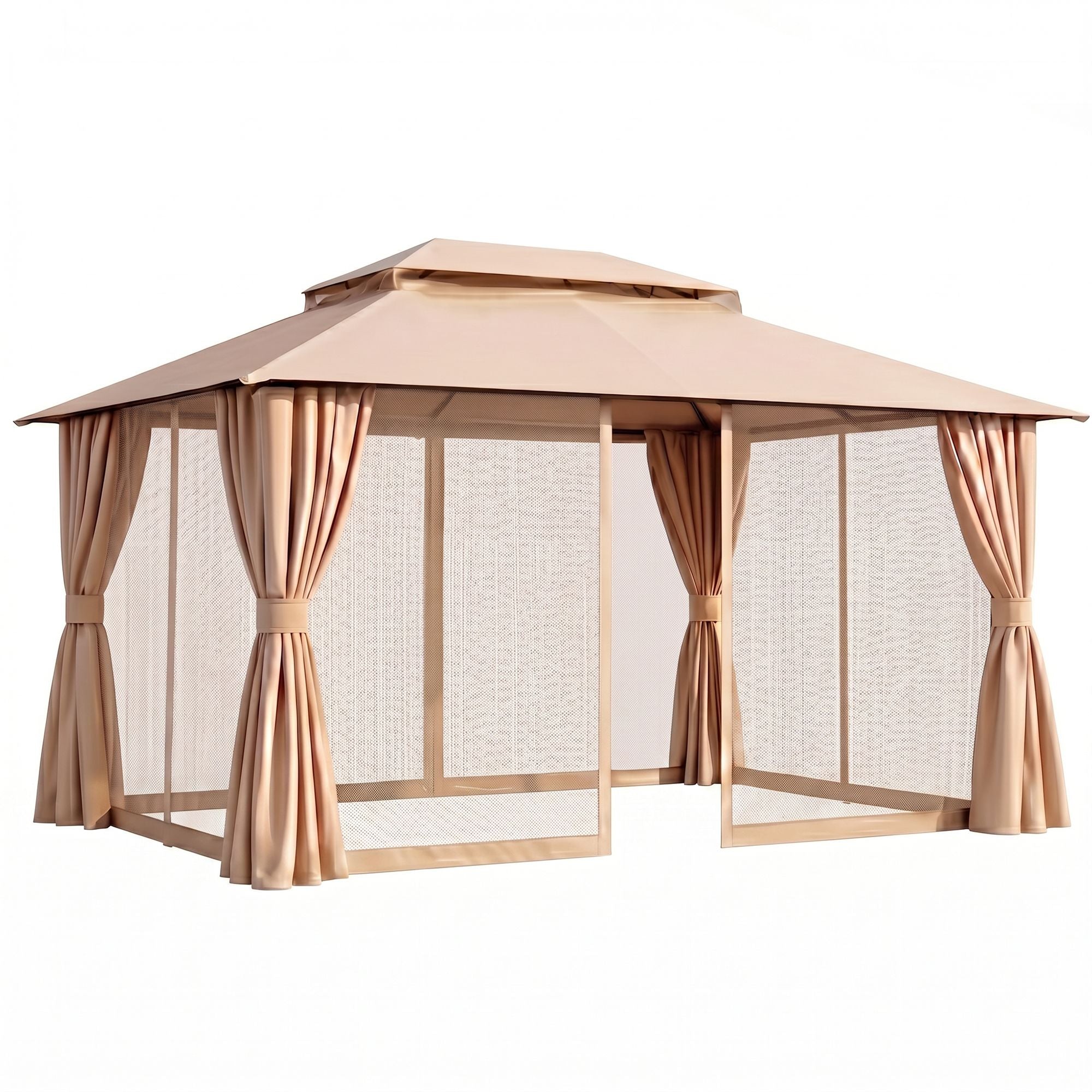 Instahut Gazebo 3x4m Canopy Outdoor Steel Frame Patio Tent Curtains Marquee Beige GAZEBO-IR-MC-3X4-BG