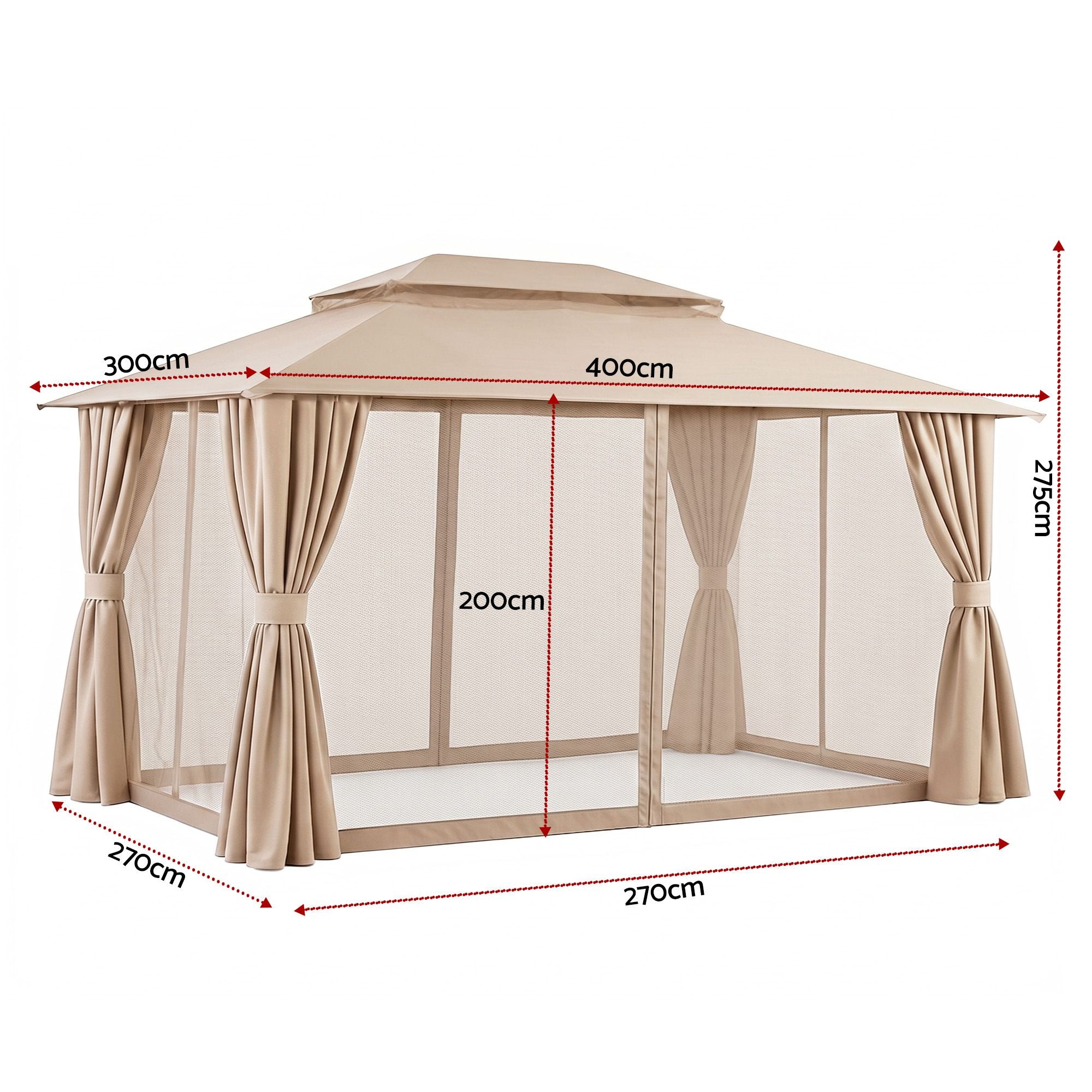 Instahut Gazebo 3x4m Canopy Outdoor Steel Frame Patio Tent Curtains Marquee Beige