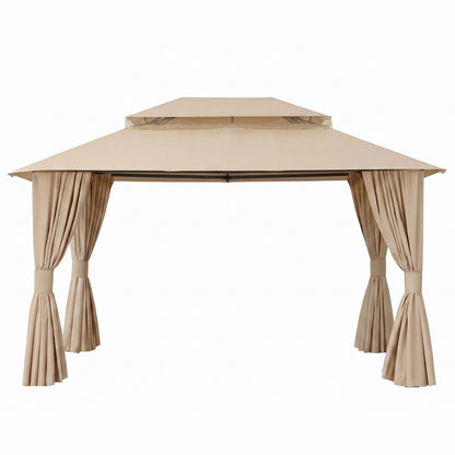 Instahut Gazebo 3x4m Canopy Outdoor Steel Frame Patio Tent Curtains Marquee Beige GAZEBO-IR-MC-3X4-BG