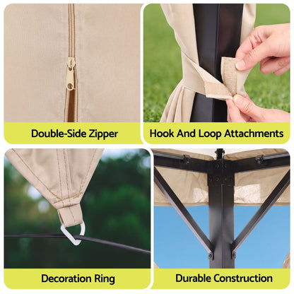 Instahut Gazebo 3x4m Canopy Outdoor Steel Frame Patio Tent Curtains Marquee Beige GAZEBO-IR-MC-3X4-BG
