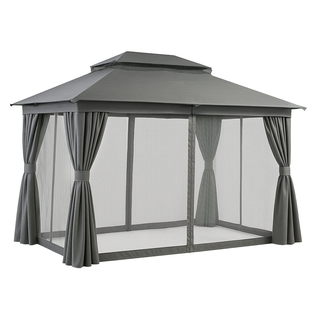 Instahut Gazebo 3x4m Canopy Outdoor Steel Frame Patio Tent Curtains Marquee Grey GAZEBO-IR-MC-3X4-GY