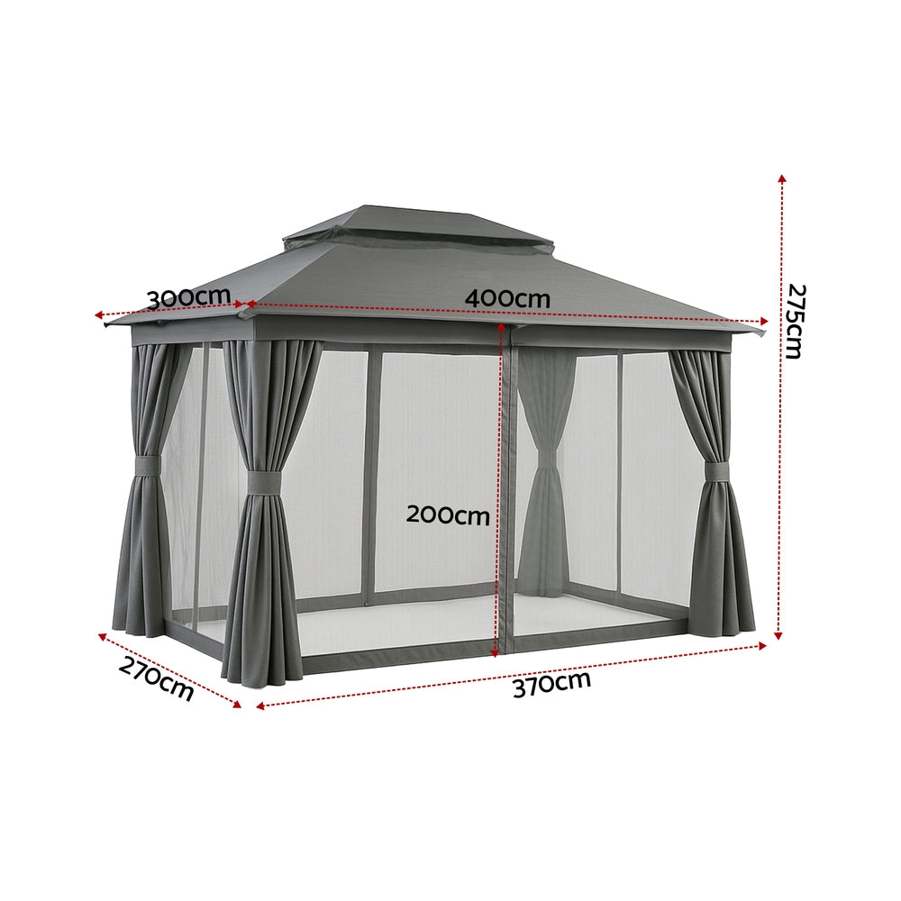 Instahut Gazebo 3x4m Canopy Outdoor Steel Frame Patio Tent Curtains Marquee Grey GAZEBO-IR-MC-3X4-GY