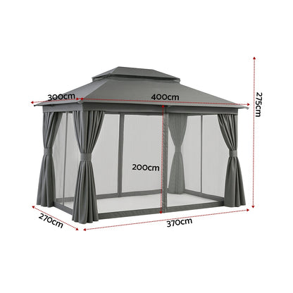 Instahut Gazebo 3x4m Canopy Outdoor Steel Frame Patio Tent Curtains Marquee Grey GAZEBO-IR-MC-3X4-GY
