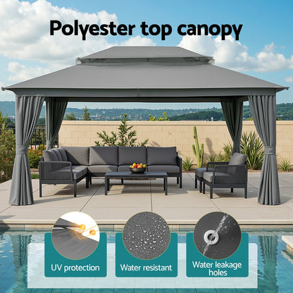 Instahut Gazebo 3x4m Canopy Outdoor Steel Frame Patio Tent Curtains Marquee Grey GAZEBO-IR-MC-3X4-GY