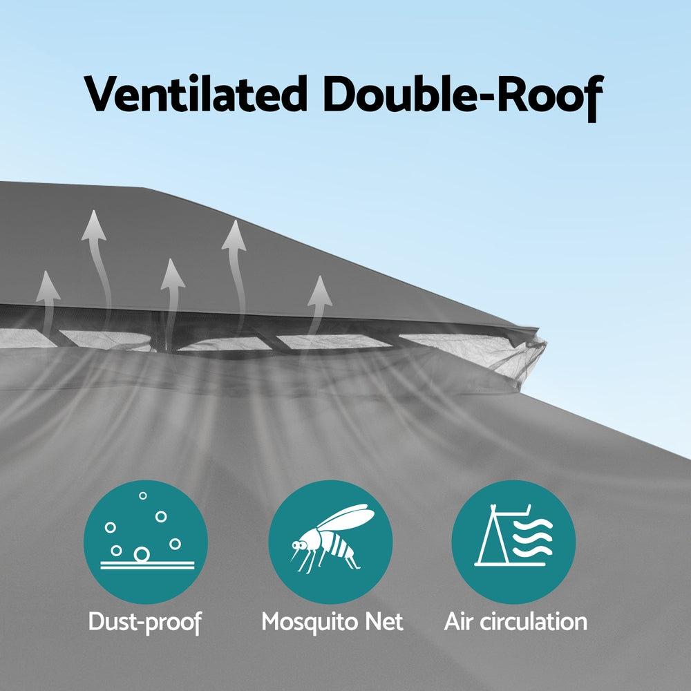 Instahut Gazebo 3x4m Canopy Outdoor Steel Frame Patio Tent Curtains Marquee Grey GAZEBO-IR-MC-3X4-GY