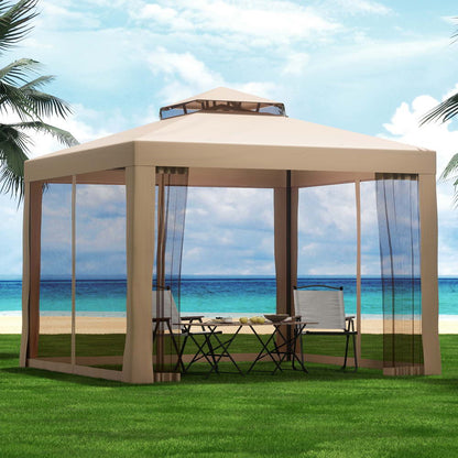 Instahut Gazebo Marquee 3m Outdoor Event Tent Camping Party Mesh Wall Canopy Brown GAZEBO-IR-WED-3X3-BR