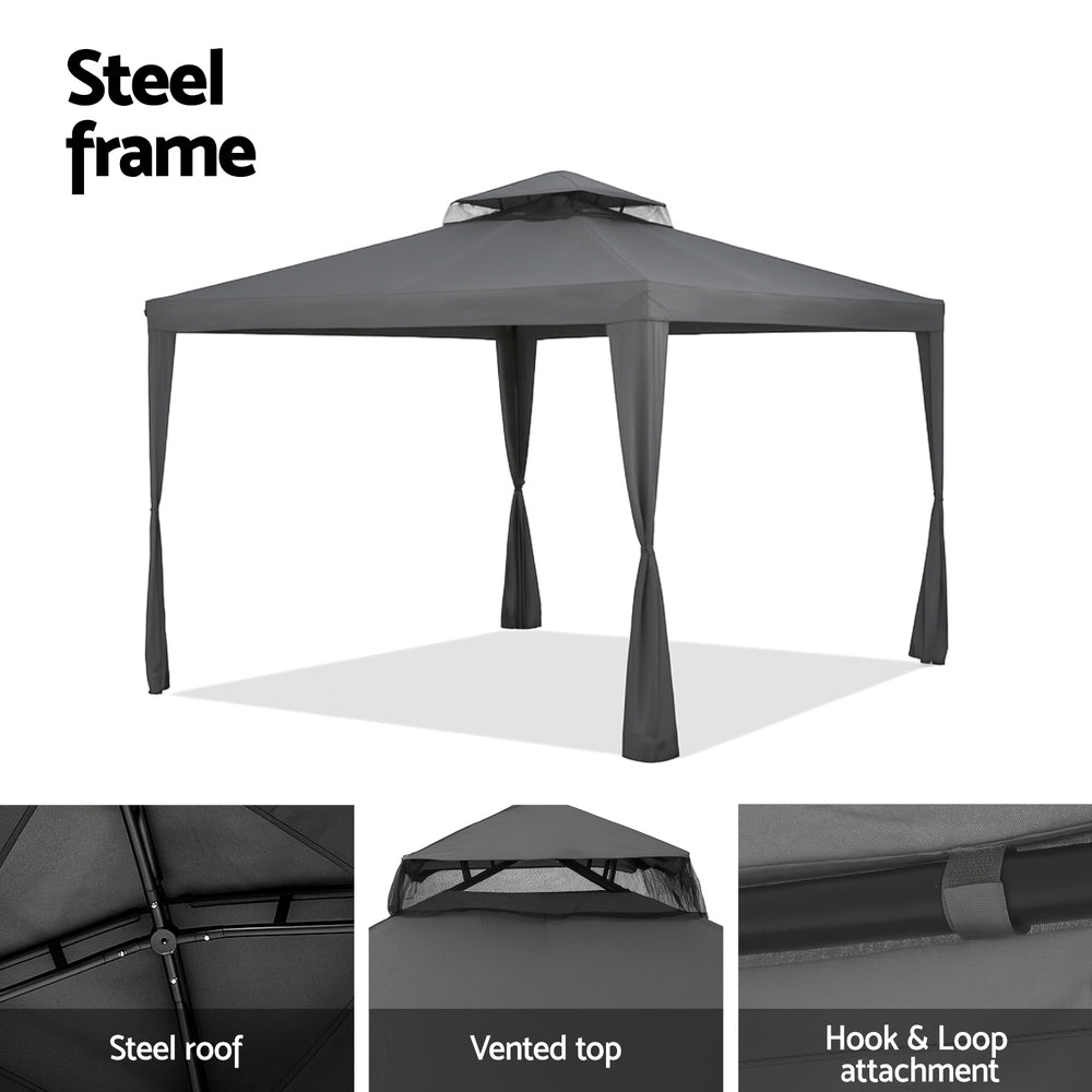 Instahut Gazebo Marquee 3m Outdoor Event Tent Camping Party Mesh Wall Canopy Grey GAZEBO-IR-WED-3X3-GY