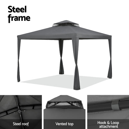 Instahut Gazebo Marquee 3m Outdoor Event Tent Camping Party Mesh Wall Canopy Grey GAZEBO-IR-WED-3X3-GY