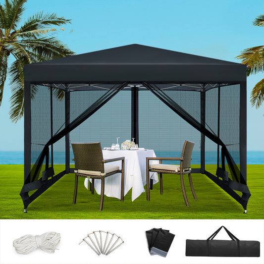 Instahut Gazebo Pop Up Marquee 3x3m Wedding Party Outdoor Camping Tent Canopy Shade Mesh Wall Black GAZEBO-POP-M-FG-3X3-BK