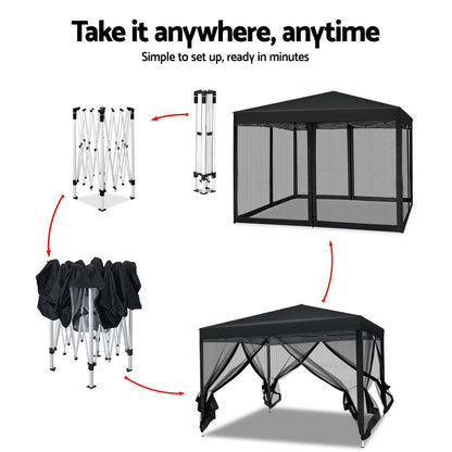Instahut Gazebo Pop Up Marquee 3x3m Wedding Party Outdoor Camping Tent Canopy Shade Mesh Wall Black GAZEBO-POP-M-FG-3X3-BK