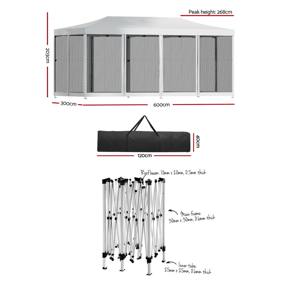 Instahut Gazebo Pop Up Marquee 3x6m Wedding Party Outdoor Camping Tent Canopy Shade Mesh Wall White GAZEBO-POP-M-FG-3X6-WH