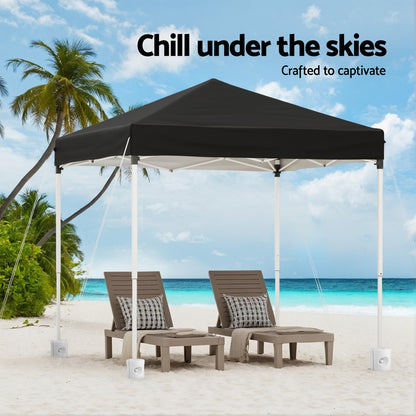 Instahut Gazebo 2x2m Outdoor Patio Garden Marquee Shade w/ Base Pods Black GAZEBO-T-2X2-F-EC-BK-BASE