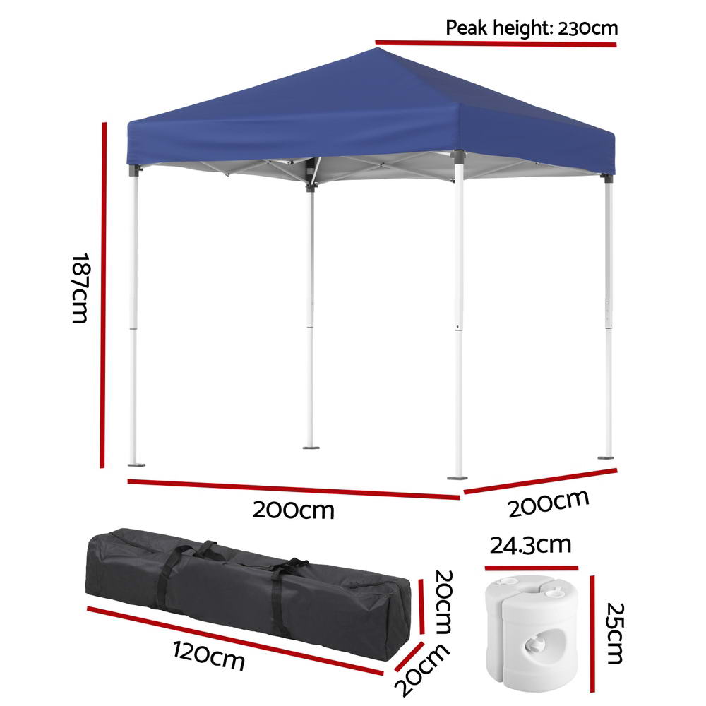 Instahut Gazebo 2x2m Outdoor Patio Garden Marquee Shade w/ Base Pods Blue GAZEBO-T-2X2-F-EC-BU-BASE