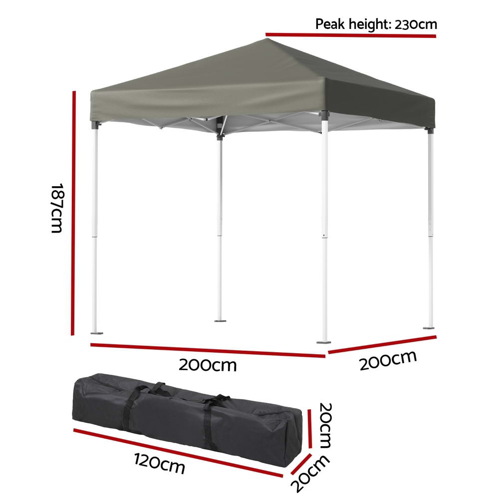 Instahut Gazebo 2x2m Outdoor Patio Garden Marquee Shade Grey GAZEBO-T-2X2-F-EC-GR