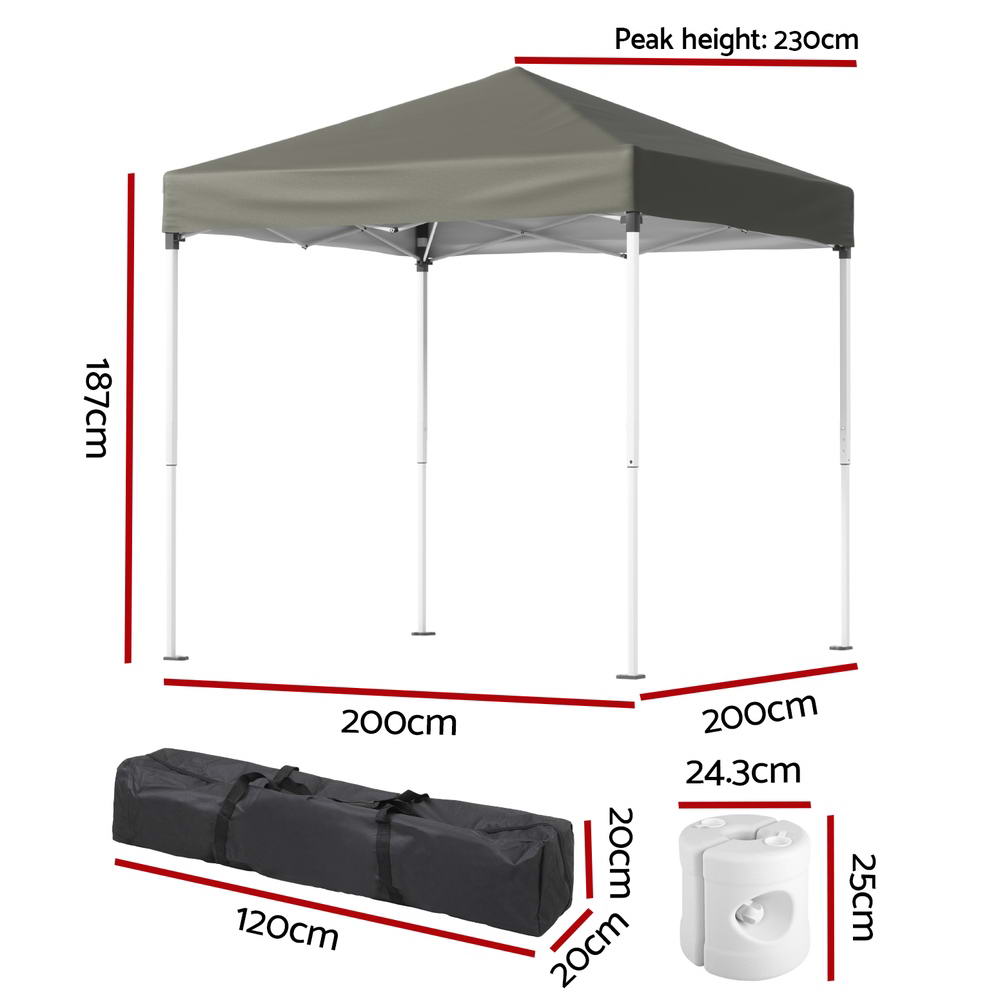 Instahut Gazebo 2x2m Outdoor Patio Garden Marquee Shade w/ Base Pods Grey GAZEBO-T-2X2-F-EC-GR-BASE