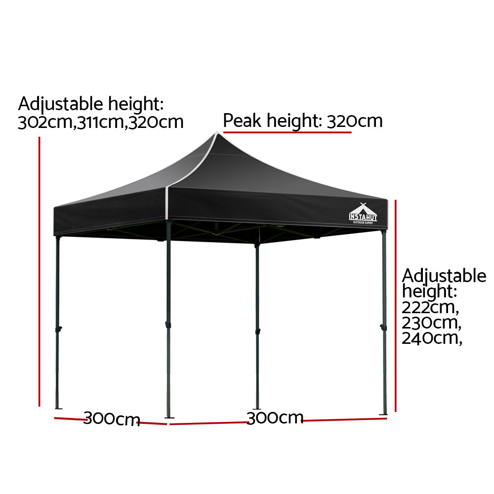 Instahut Gazebo Pop Up Marquee 3x3m Folding Tent Wedding Outdoor Camping Canopy Gazebos Shade Black GAZEBO-T-3X3-F-BK