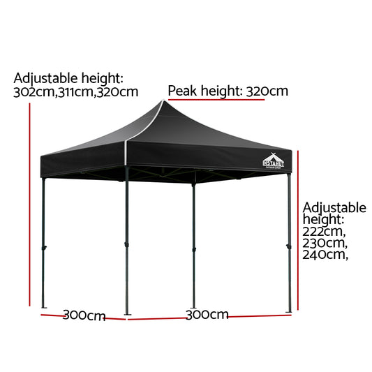 Instahut Gazebo Pop Up Marquee 3x3m Folding Tent Wedding Outdoor Camping Canopy Gazebos Shade Black GAZEBO-T-3X3-F-BK