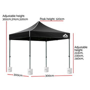 Instahut Gazebo Pop Up Marquee 3x3 Folding 500D Wedding Tent Base Pod Black GAZEBO-T-3X3-F-BK-BASE