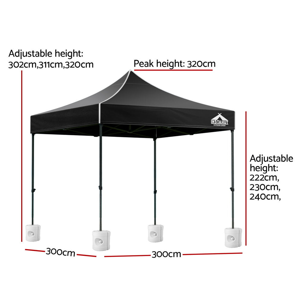 Instahut Gazebo Pop Up Marquee 3x3 Folding 500D Wedding Tent Base Pod Black GAZEBO-T-3X3-F-BK-BASE