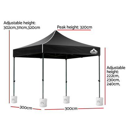 Instahut Gazebo Pop Up Marquee 3x3 Folding 500D Wedding Tent Base Pod Black GAZEBO-T-3X3-F-BK-BASE