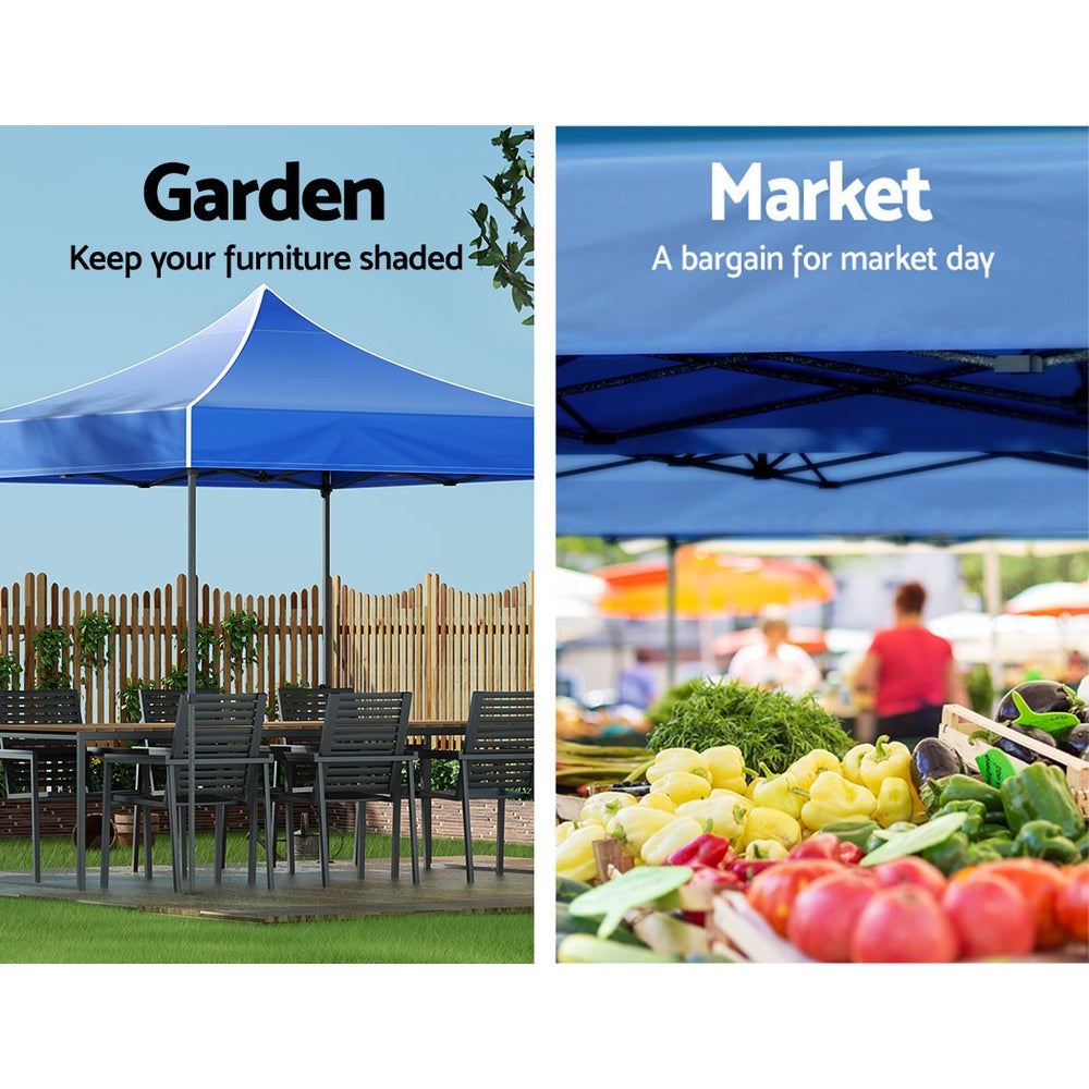 Instahut Gazebo Pop Up Marquee 3x3 Folding Tent Outdoor Camping 500D Oxford Blue GAZEBO-T-3X3-F-BU