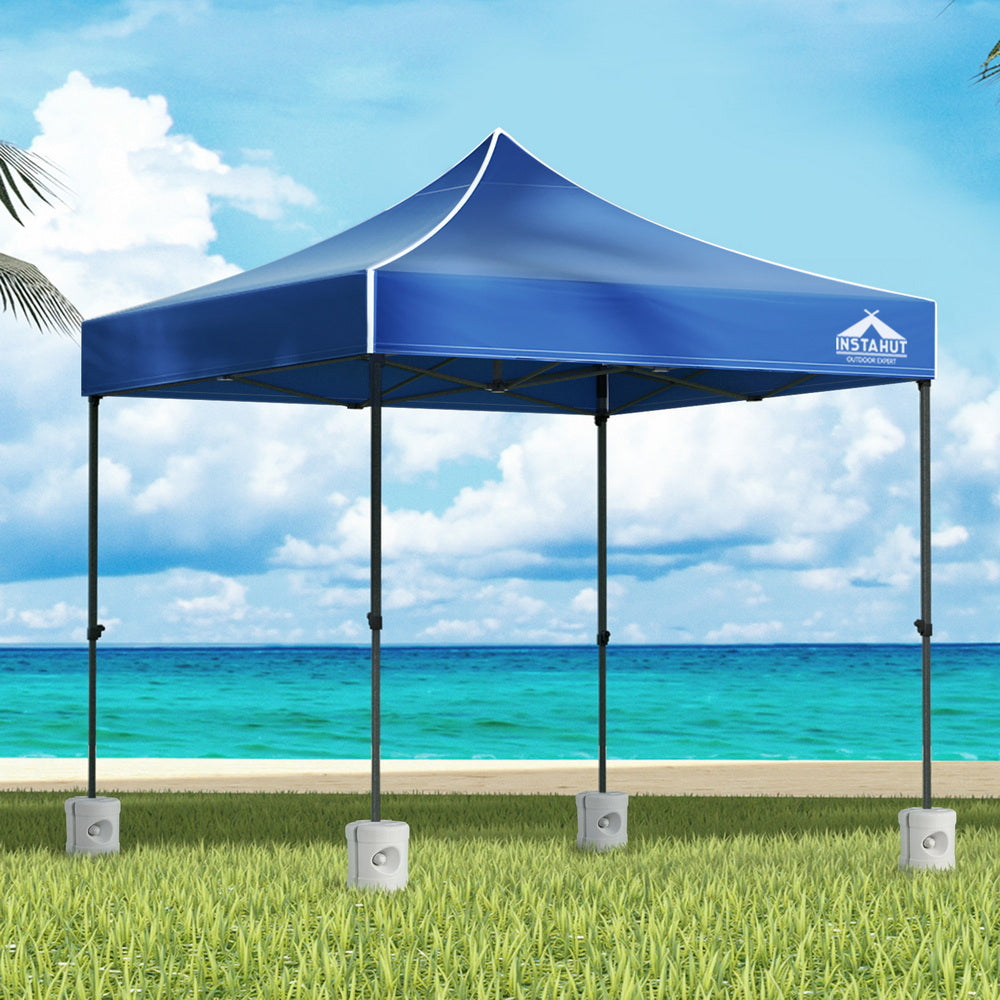 Instahut Gazebo Pop Up 3x3m w/Base Podx4 Marquee Folding Outdoor Wedding Camping Tent Shade Canopy Blue GAZEBO-T-3X3-F-BU-BASE