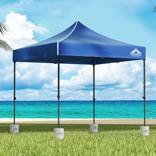 Instahut Gazebo Pop Up 3x3m w/Base Podx4 Marquee Folding Outdoor Wedding Camping Tent Shade Canopy Blue GAZEBO-T-3X3-F-BU-BASE