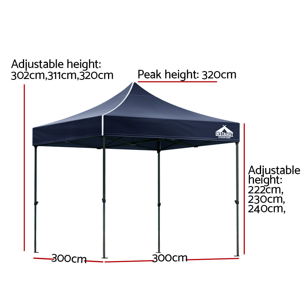 Instahut Gazebo Pop Up Marquee 3x3m Folding Tent Wedding Outdoor Camping Canopy Gazebos Shade Navy GAZEBO-T-3X3-F-NA