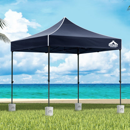Instahut Gazebo Pop Up 3x3m w/Base Podx4 Marquee Folding Outdoor Wedding Camping Tent Shade Canopy Navy GAZEBO-T-3X3-F-NA-BASE
