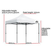 Instahut Gazebo Pop Up Marquee 3x3 Folding Tent Outdoor Camping 500D Oxford GAZEBO-T-3X3-F-WH